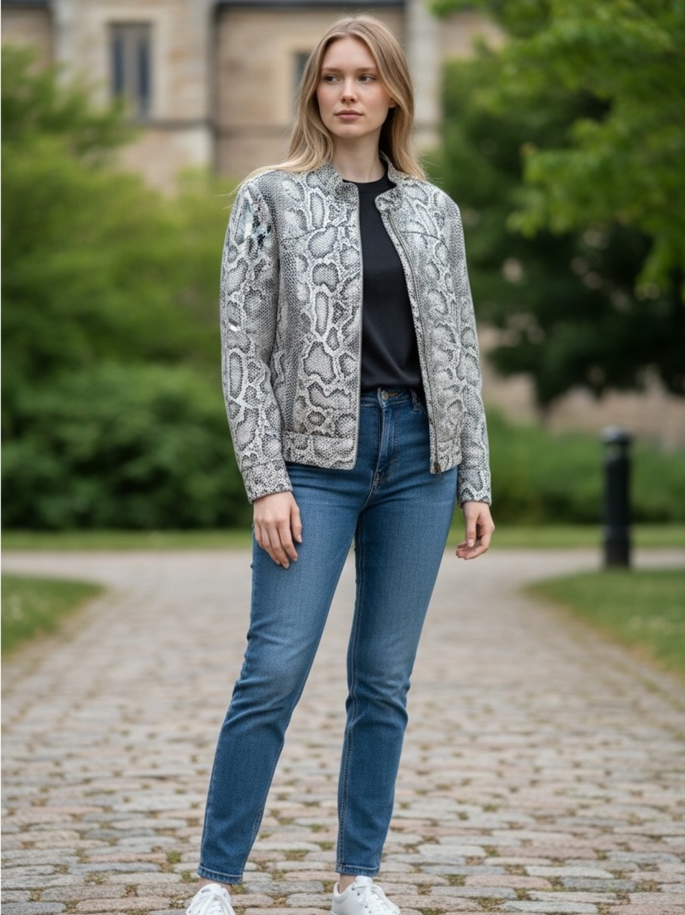 Ruby Rd. Snake-Print Jacket - Gray & Black - Picture 1 of 4